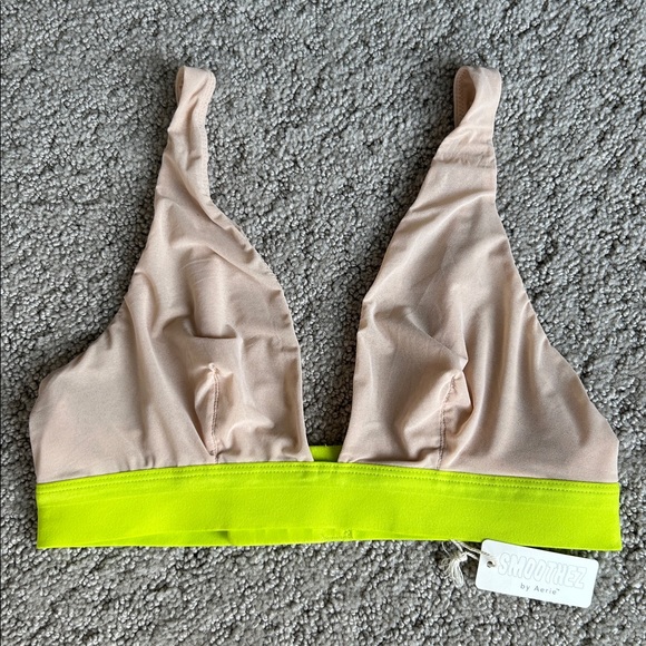 Aerie Smoothez Mesh Plunge Bralette Wireless Triangle Bra Nude Green Size M NEW - Picture 5 of 10